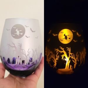 Halloween Witch's Graveyard Purple Silver Wine Glass